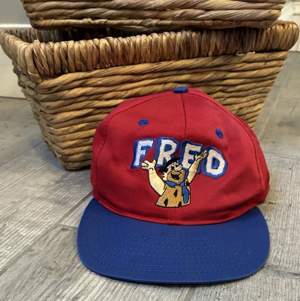 VTG 1993 Fred Flintstone Snapback Hat Annco Hanna Barbera Red Blue 90s Cartoon